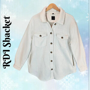 RDI Shacket Mens Sz XL Off White Full Button Front Pockets Warm & Cozy Layer
